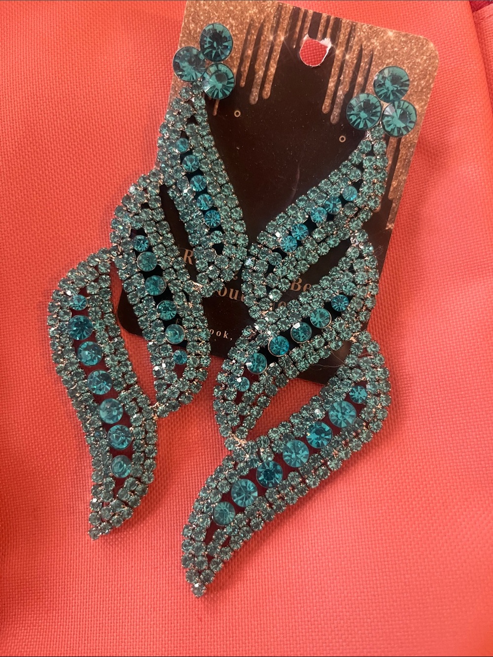 Teal Crystal Wave Drop Earrings - Brand:Pageant Earrings